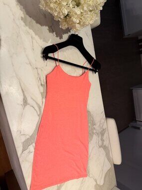 Vibrant Coral Pink Orange Bodycon Mini Dress